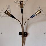 Wall lamp with 3 lights, brass and crystal balls, 1950s.