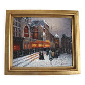 Painting signed the Moulin Rouge under the snow