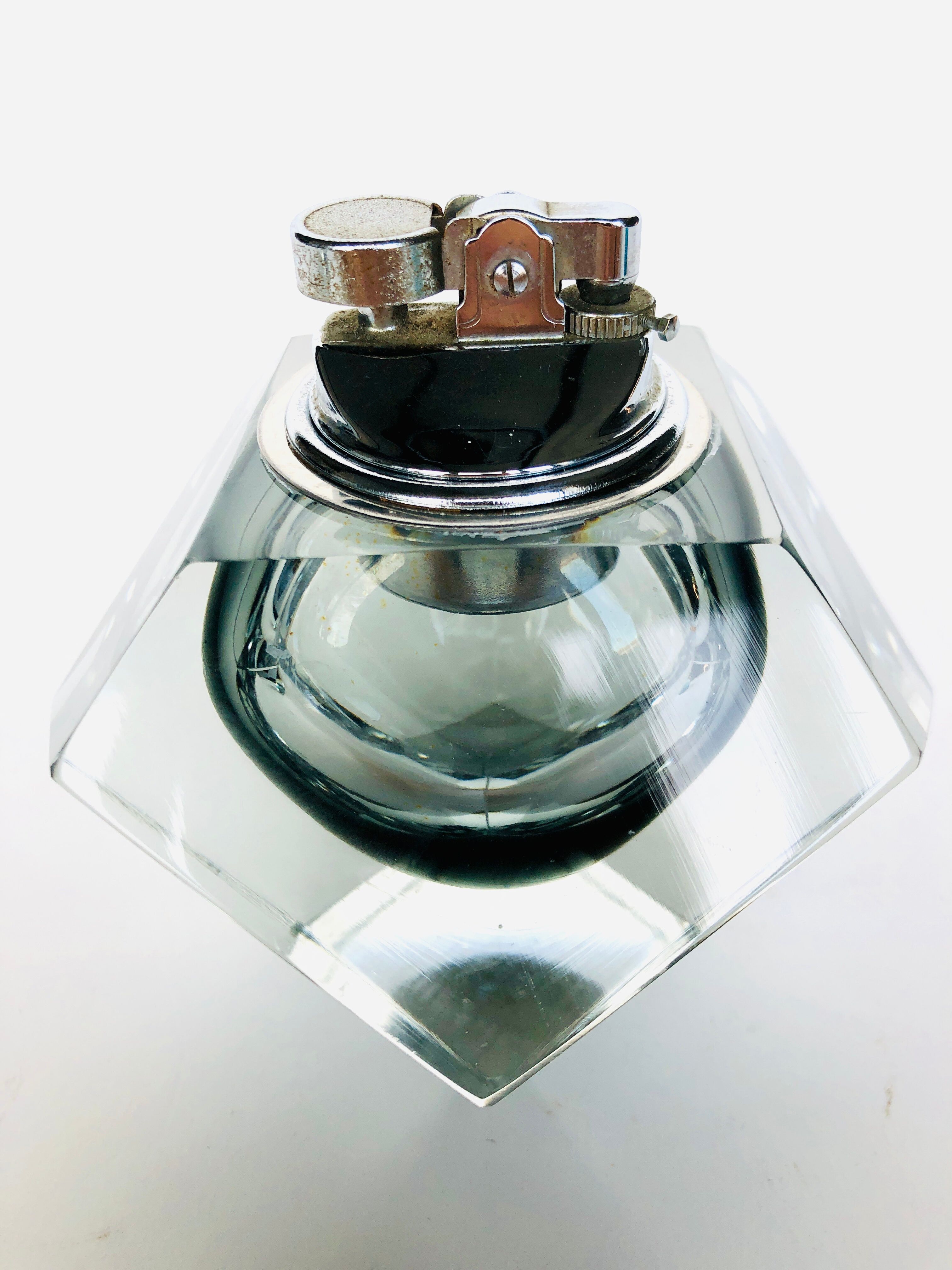 Briquet de table gris en verre de Murano Sommerso par Flavio Poli, années 1960