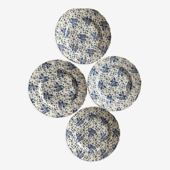 4 plates Royal Tudor Blue Flower Bouquet