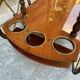 Round folding serving trolley with vintage bar marquetry on wheels, 1950s