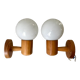 Pair of opline sconces and blond wood pine desgin years 60-70