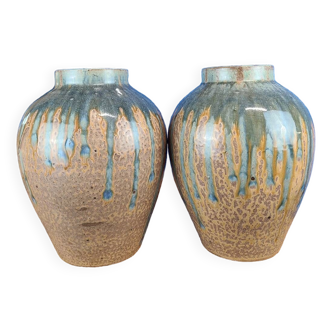 Pair of ceramic vase circa 50 flamed enamel