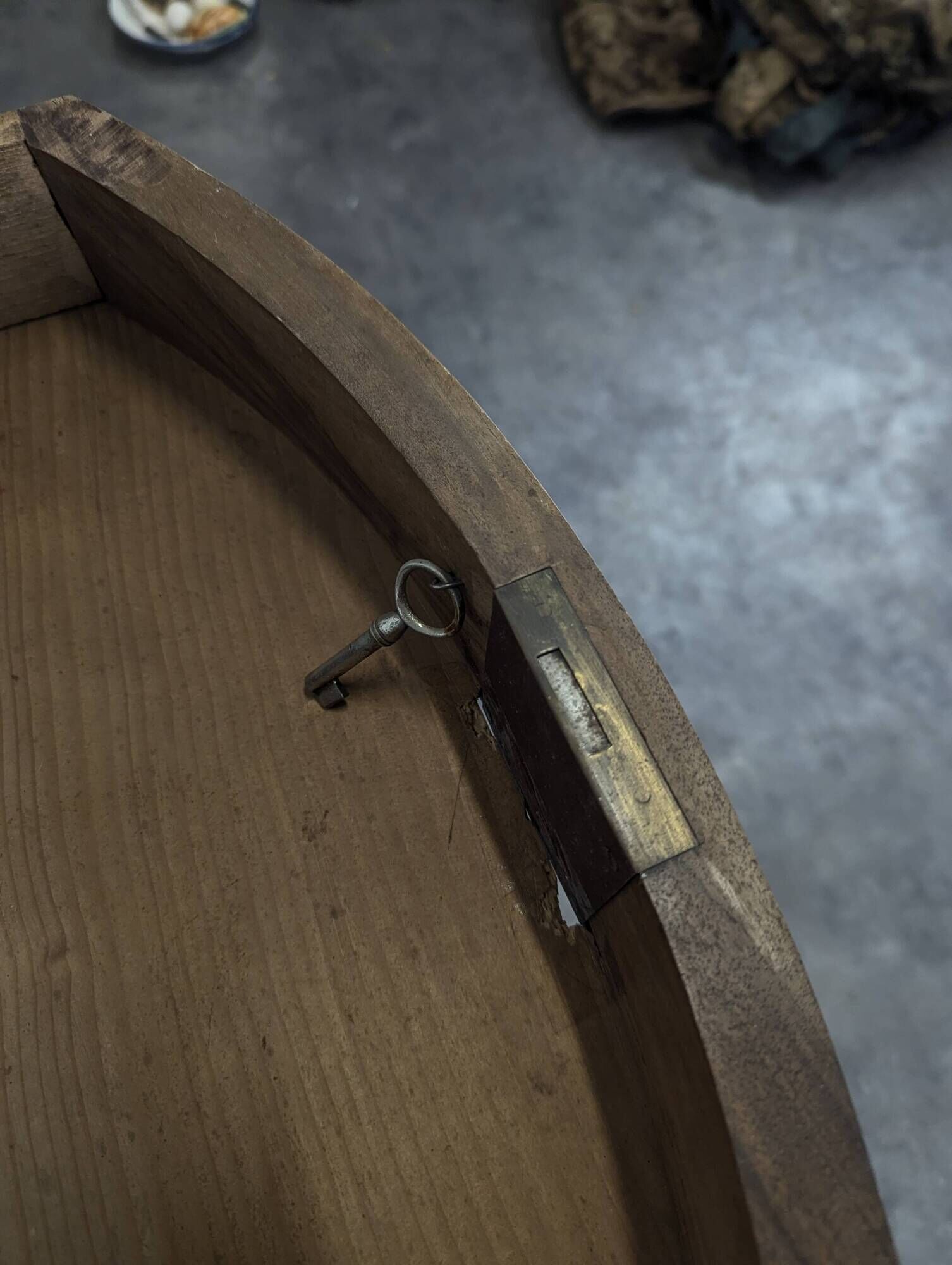 Louis XV corner table in walnut with curved legs.
