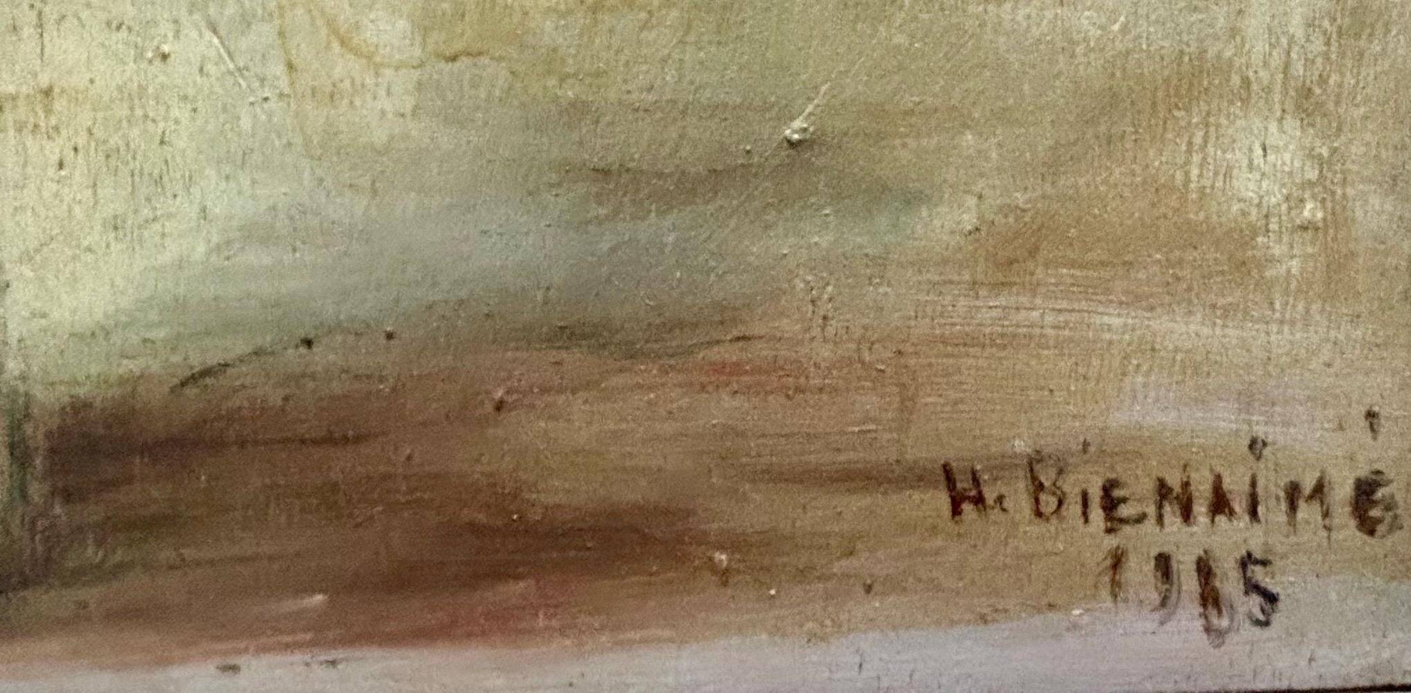 French Vintage Floral Oil Painting  Signed W. Bienaime 1985 Romantic Roses