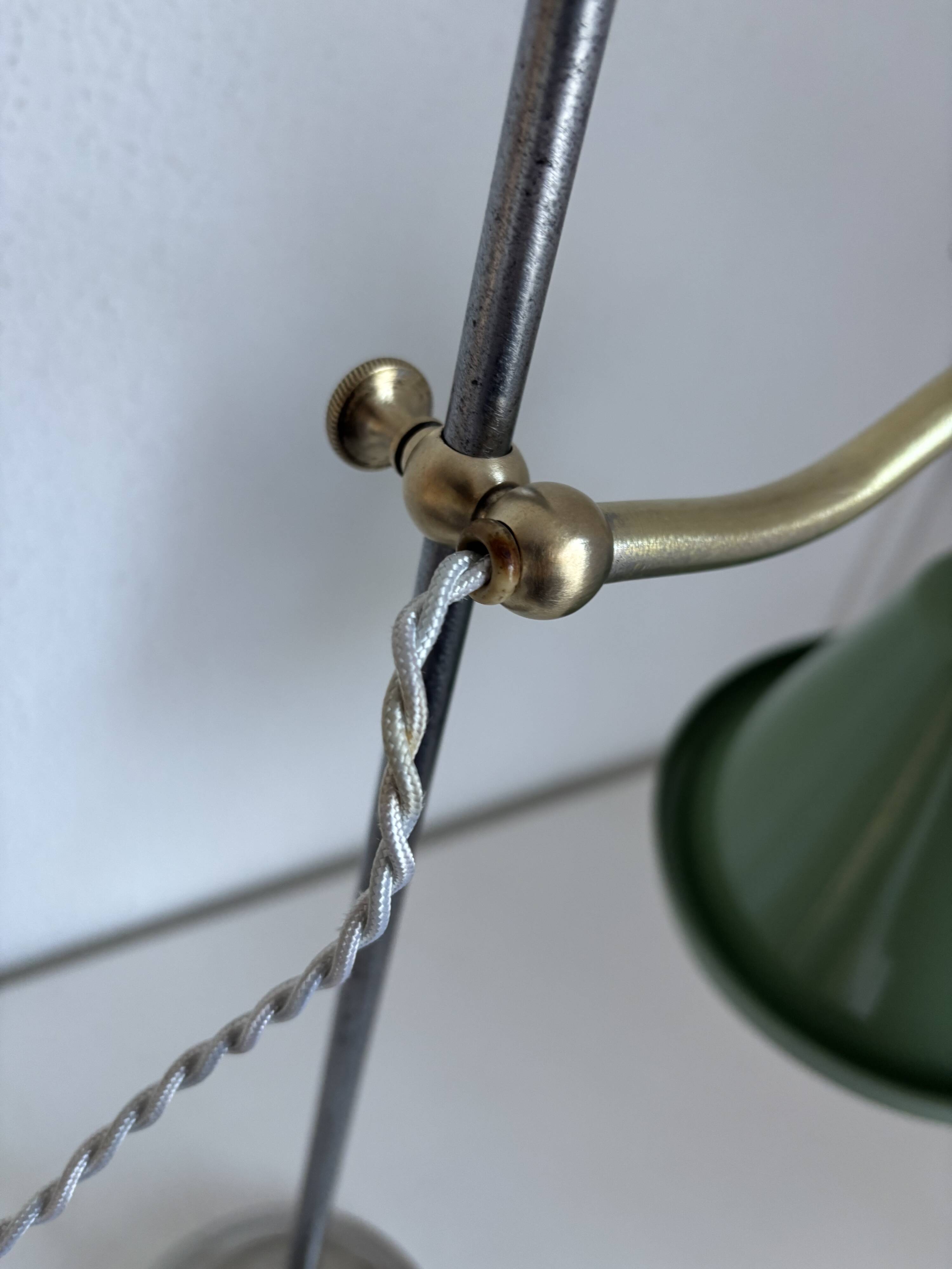 Vintage lamp 1920 Monix nickel-plated metal sage green sheet - 50 cm