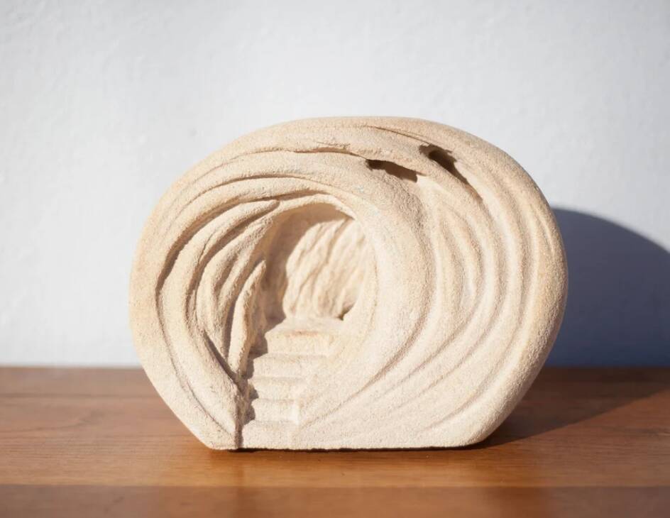 Chauvigny stone lamp by Arsène Galisson, vintage sculpture lamp