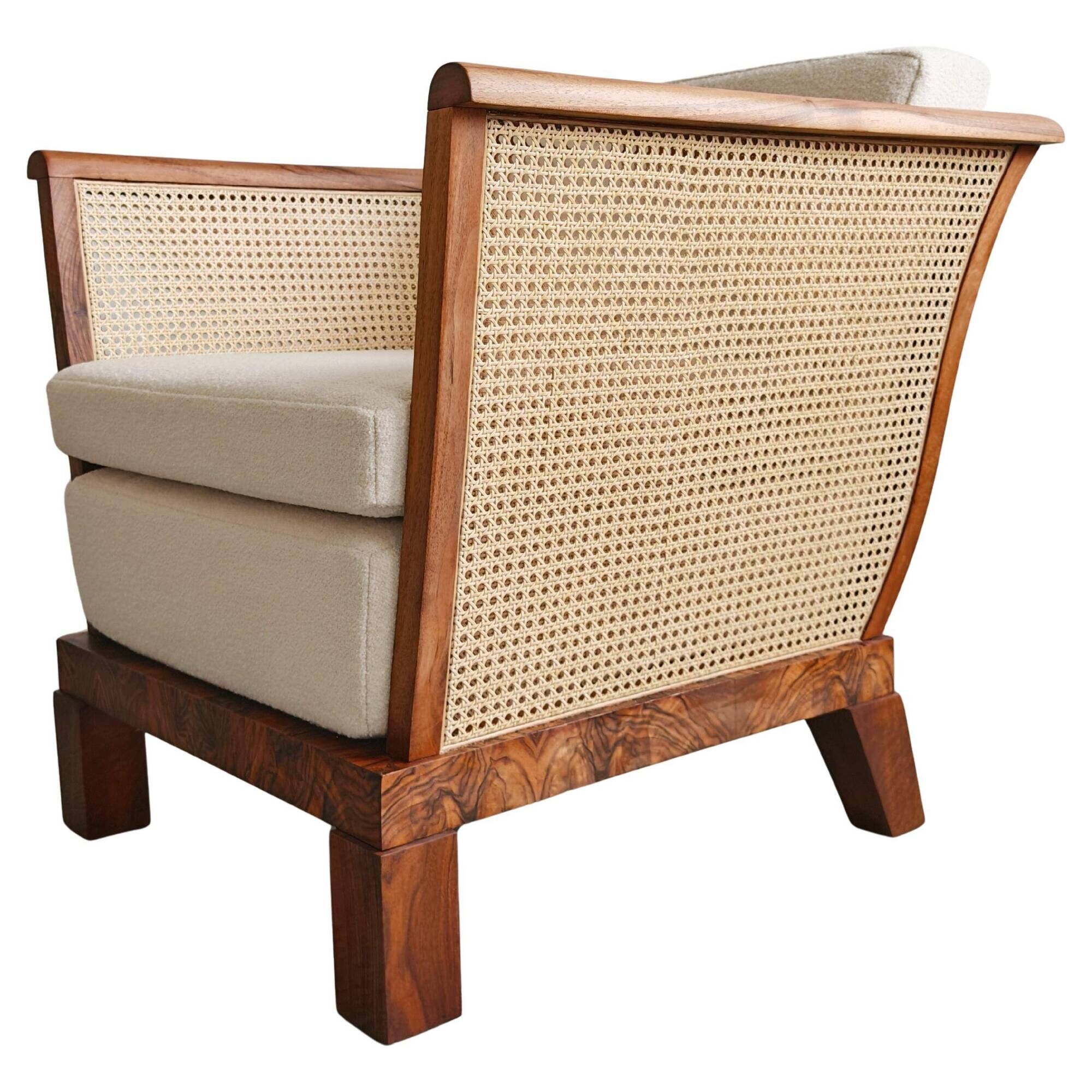Art Deco club chair in walnut and cane, Austria 1920s