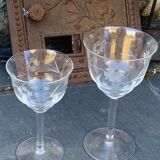 4 art deco wine glasses, chiseled floral pattern, glass and crystal