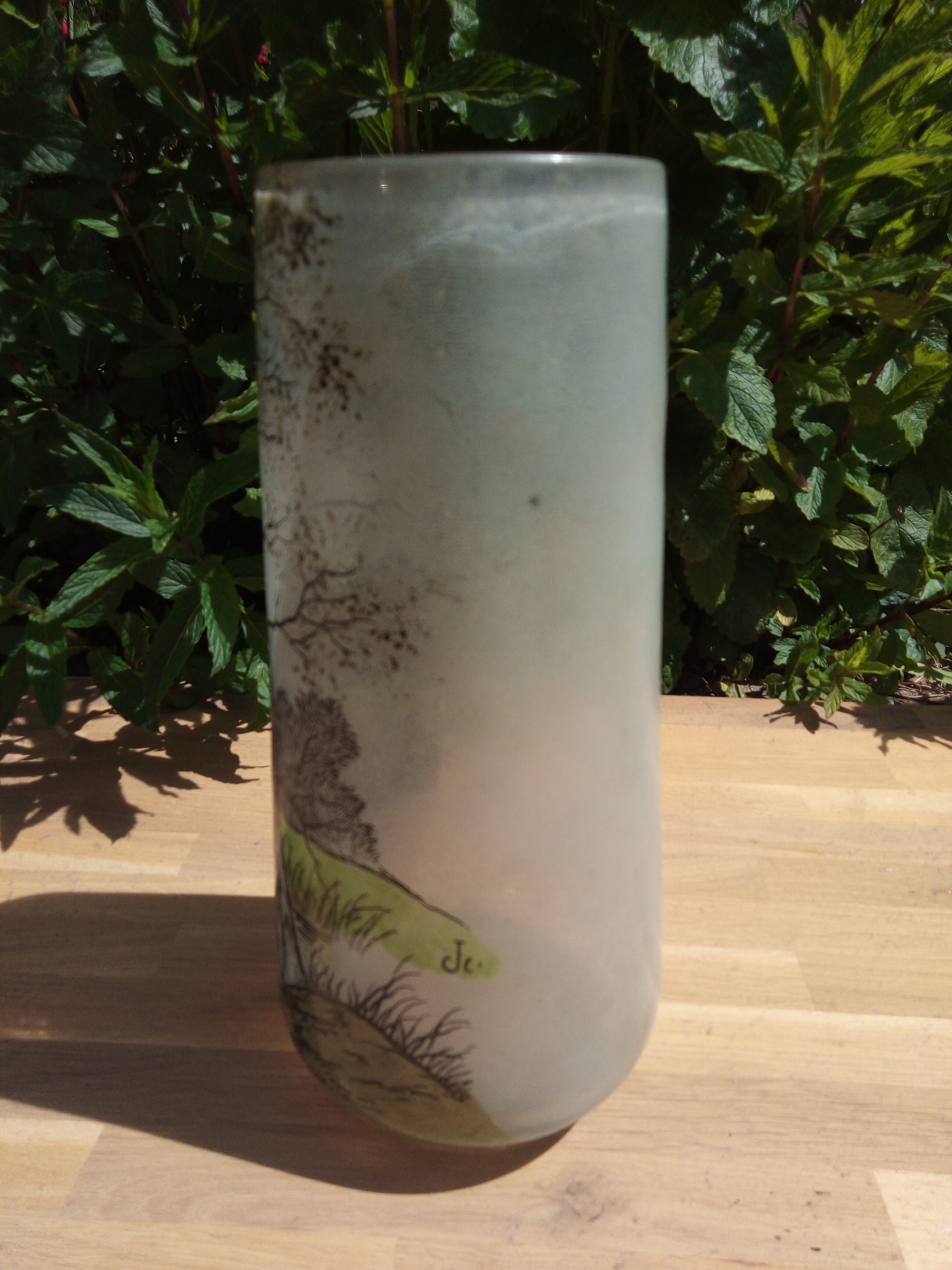 Glass vase signed Joma