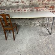 Vintage desk table 1975 in aluminum and melanin by albert rosselli for facomet