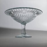 Blue pressed glass compote with pale aqua tint, 1910s Olivia Zabkowice Poland pedestal centerpiece