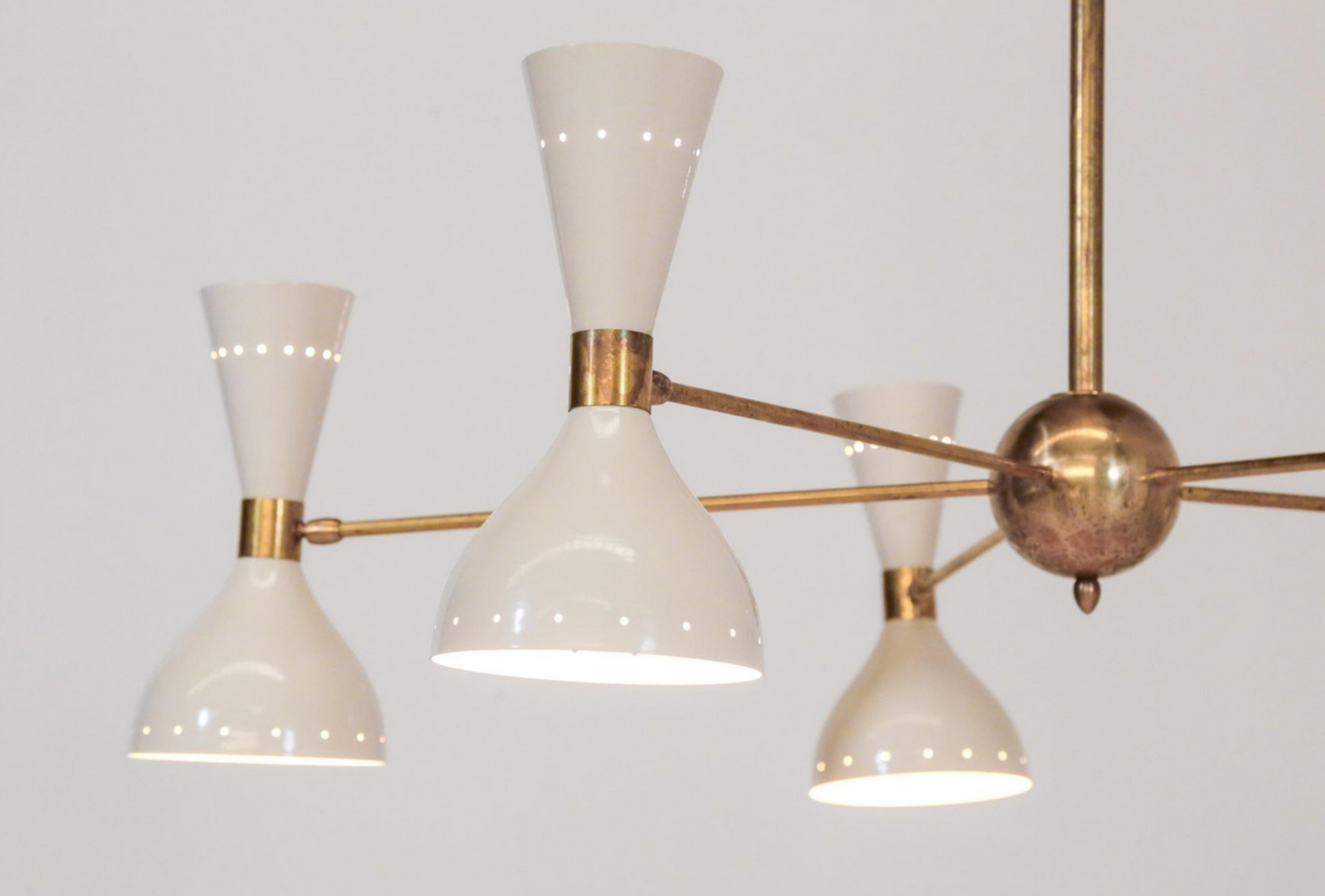 Lustre italien en laiton 5 bras blanc