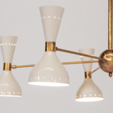 Italian chandelier in brass 5 arms white
