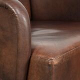 Set of 4 nicely finished dining chairs/side chairs with armrests made of cowhide leather