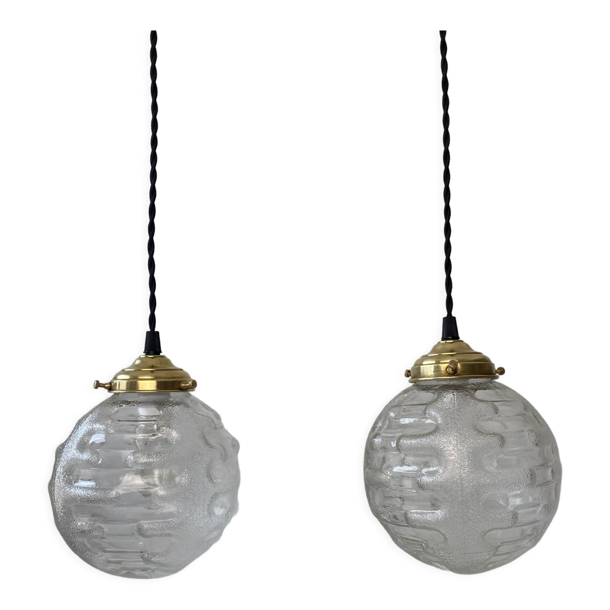 Pair of old round pendant lamps 15 cm vintage