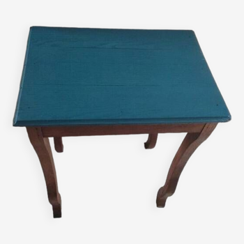 Console table d'appoint bois relookée plateau bleu