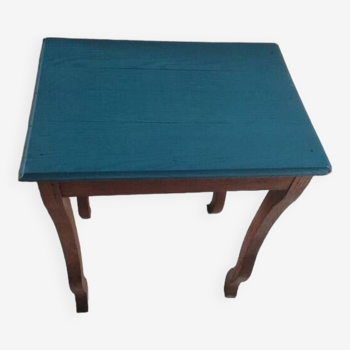 Console wooden side table restyled blue top