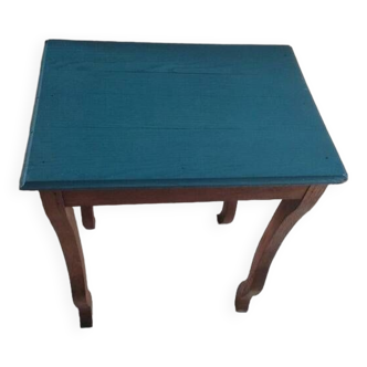 Console wooden side table restyled blue top