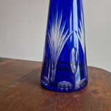 Vintage blue cut crystal bud vase - bohemian craft charm