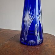 Vintage blue cut crystal bud vase - bohemian craft charm