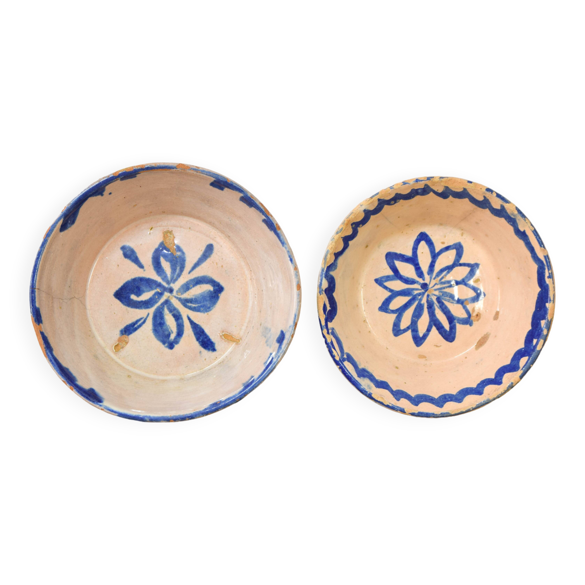 Antique Handmade Terracotta Ceramic Lebrillos Bowls Fajalauza, Granada Spain XIX