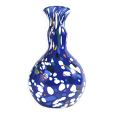 Vintage biot vase in double blown blue glass, coloured dot, design 2000 signed "arnold biot"