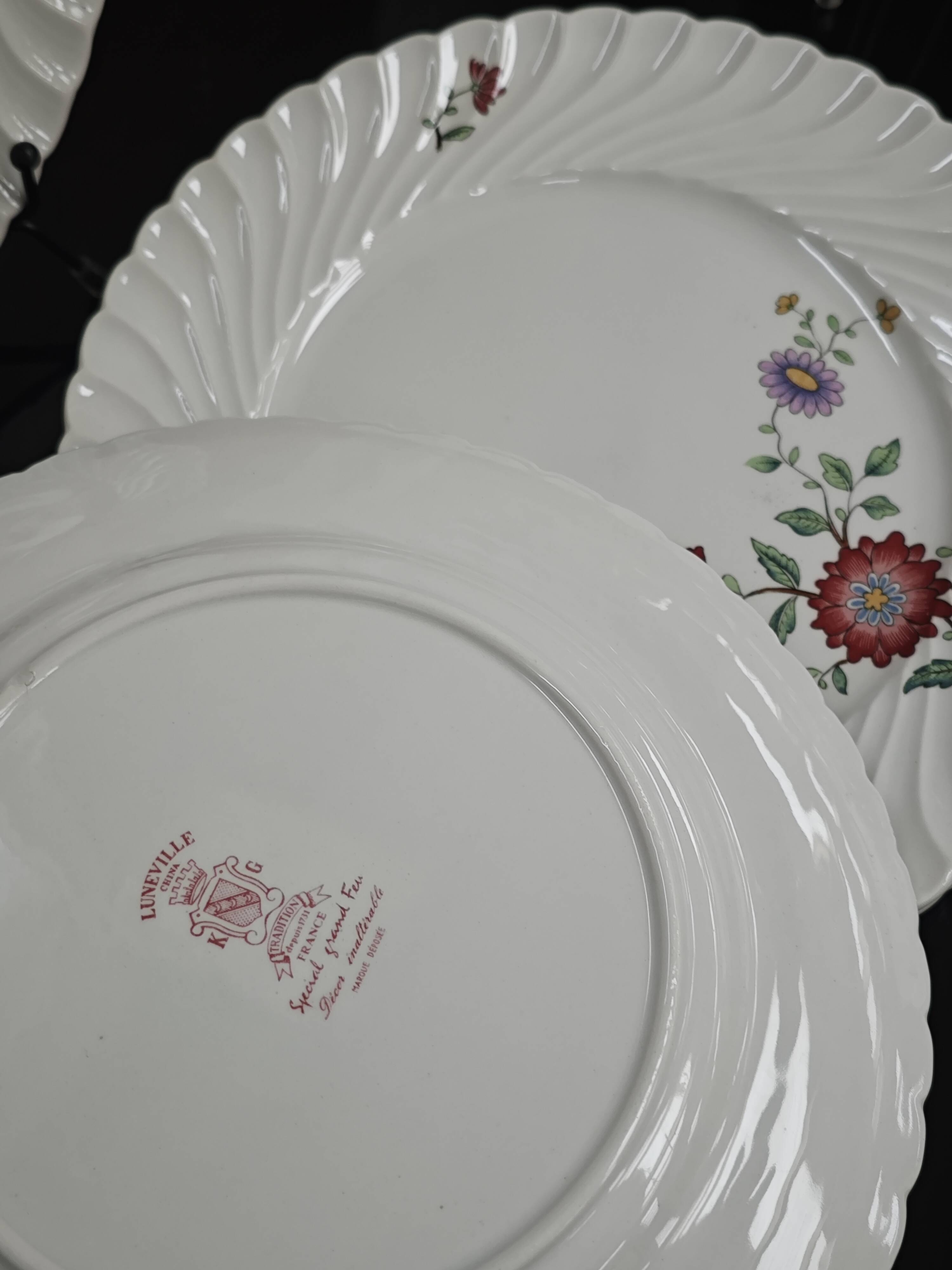 Set of 11 flat plates KG Lunéville Service Fleurs des Indes
