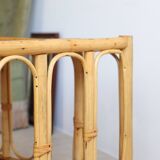 Vintage rectangular side coffee table in wood and rattan with magazine rack