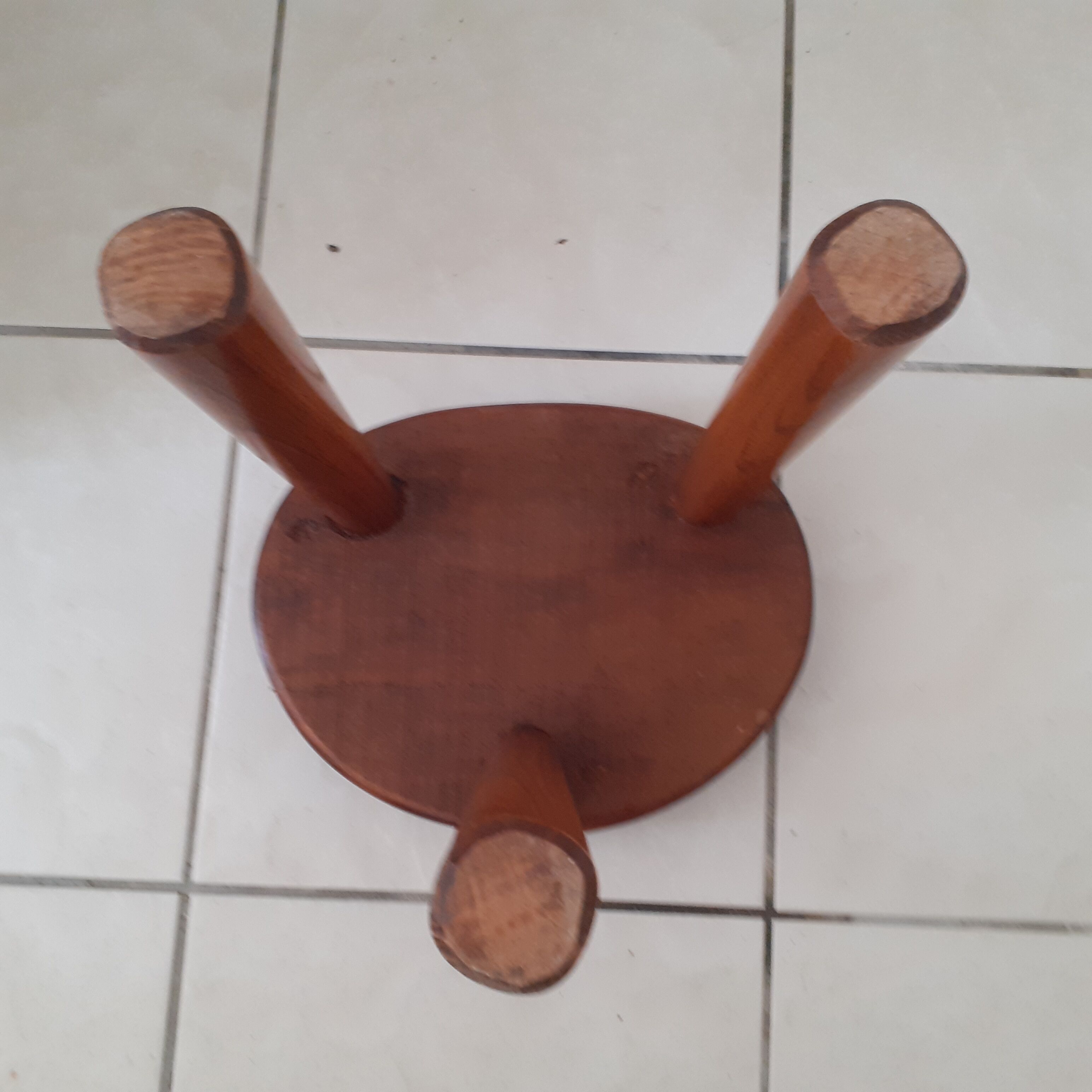 Oval stool, varnished wood