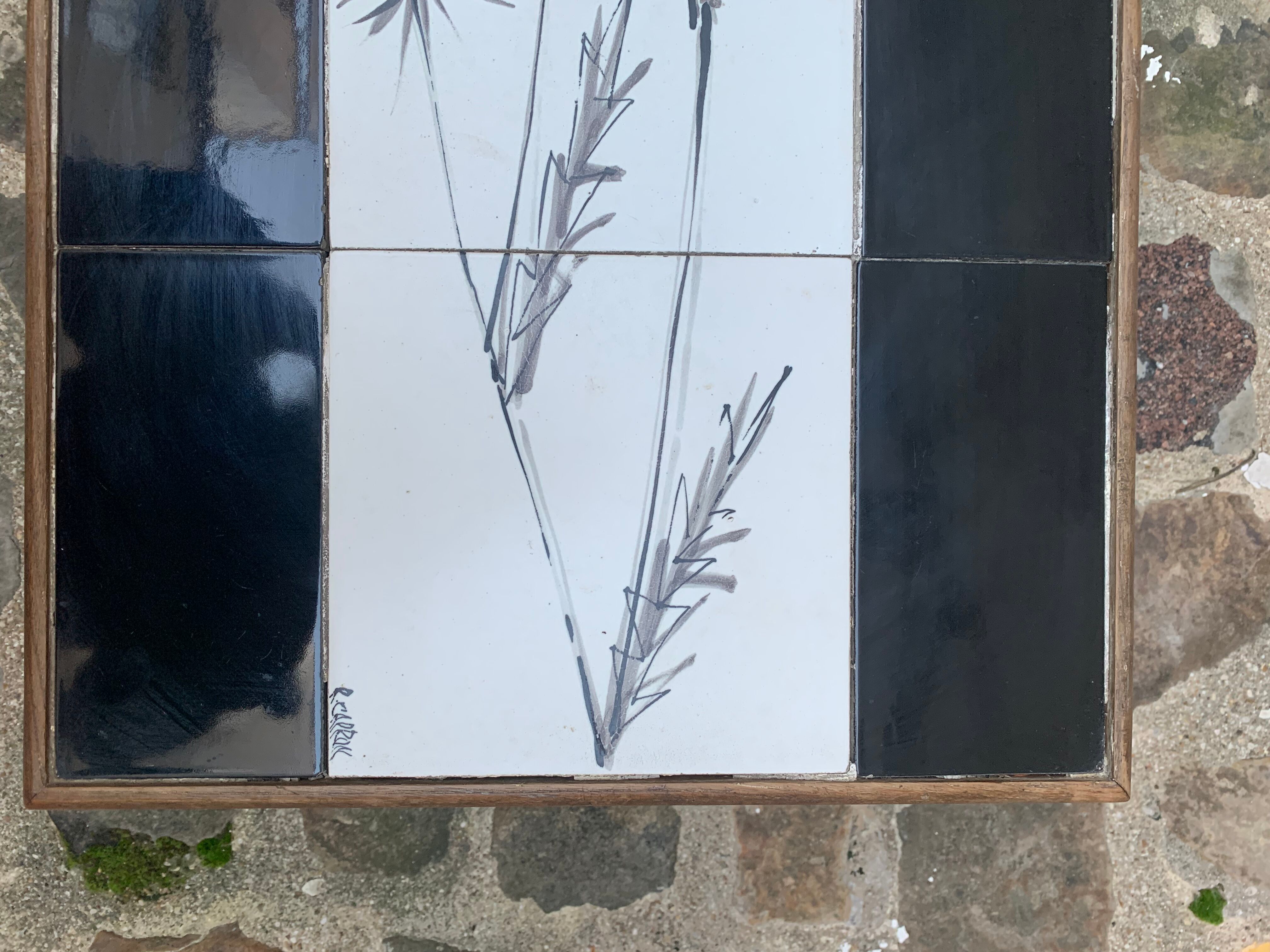 Table by Roger Capron, ceramics and rattan