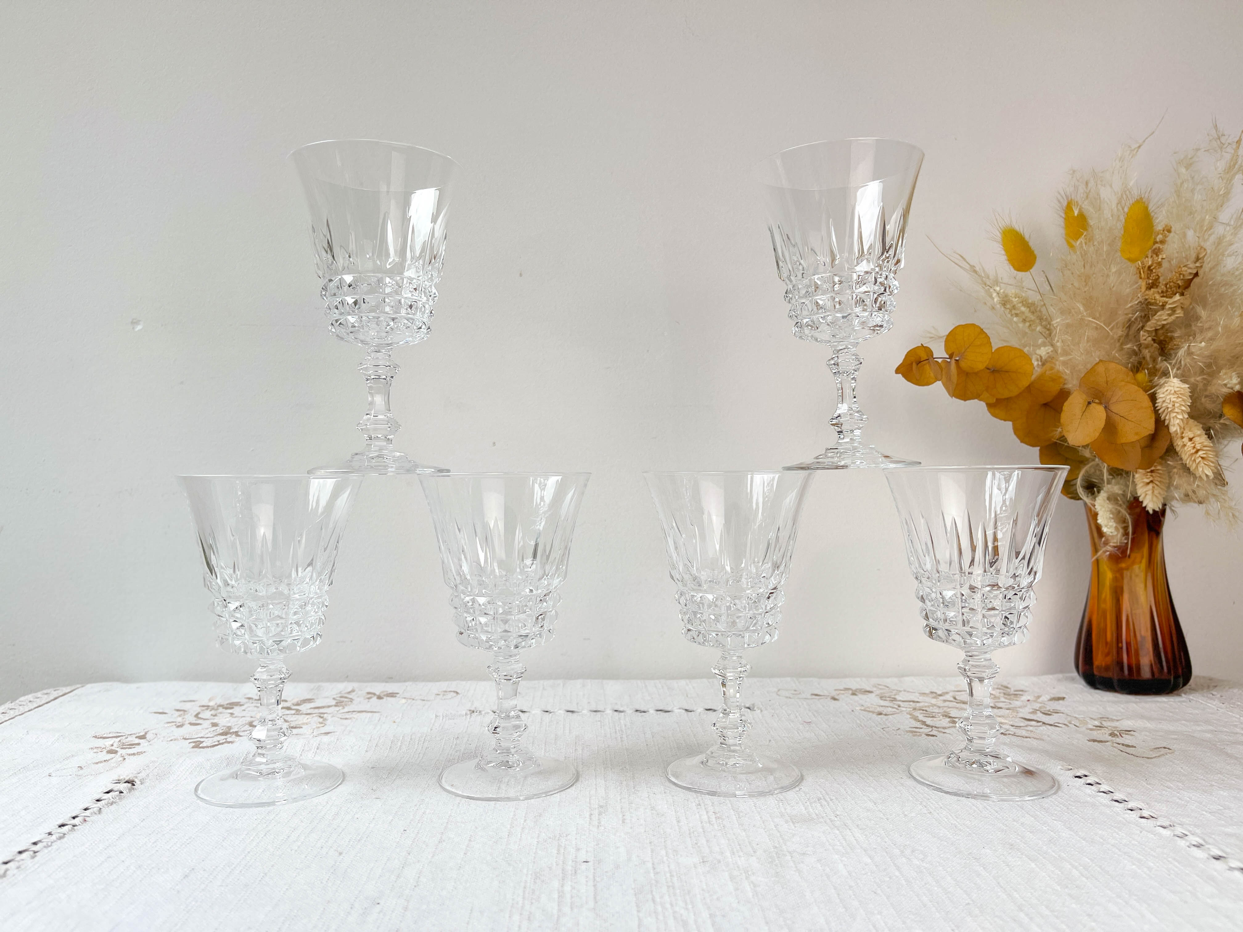 6 Arques crystal red wine glasses, Tuileries model