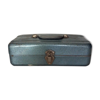 Metal storage box with handle and grey-sized lock: H-11cm-L36.5cm-