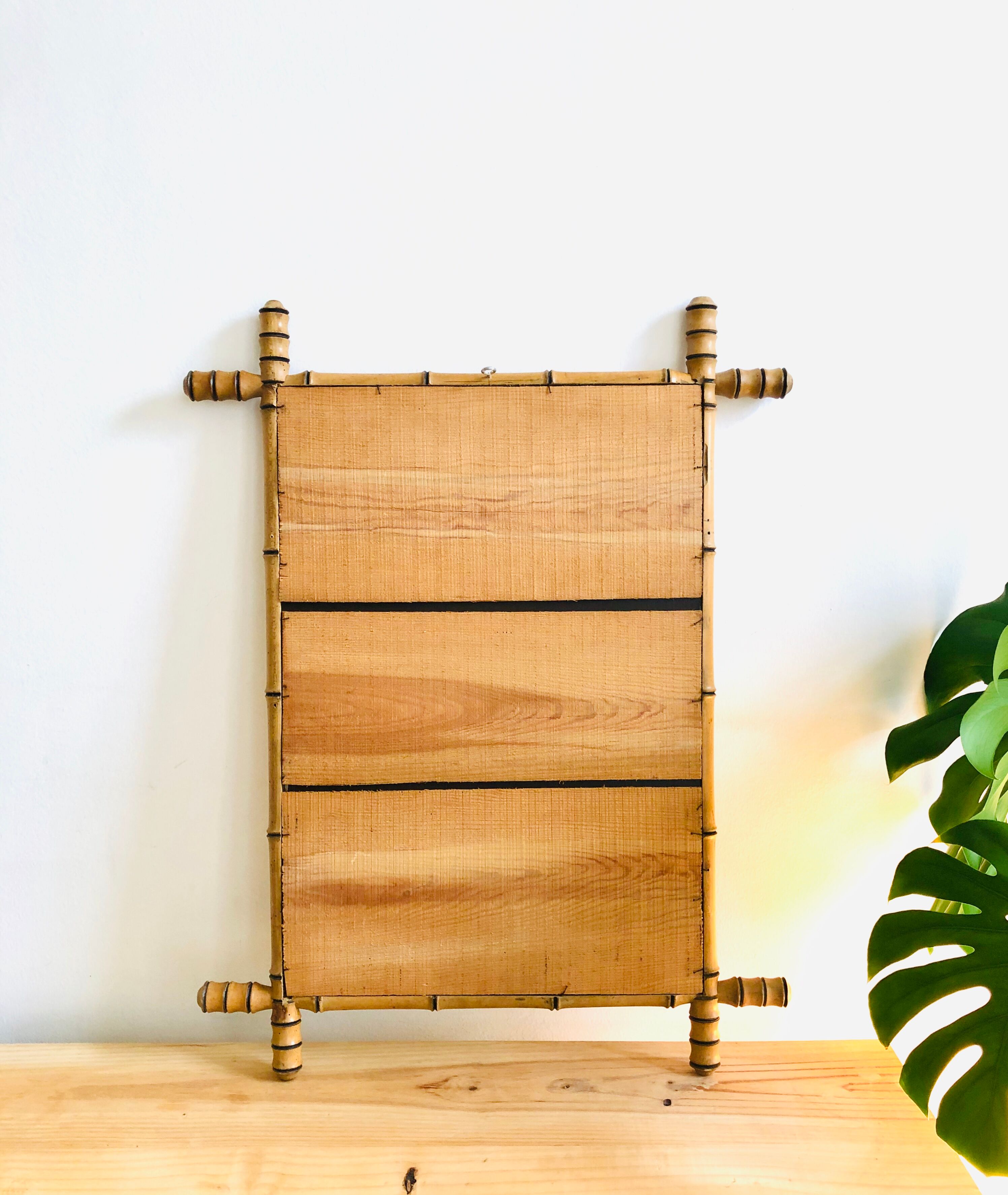 Fake bamboo wooden mirror 85 x 65 cm