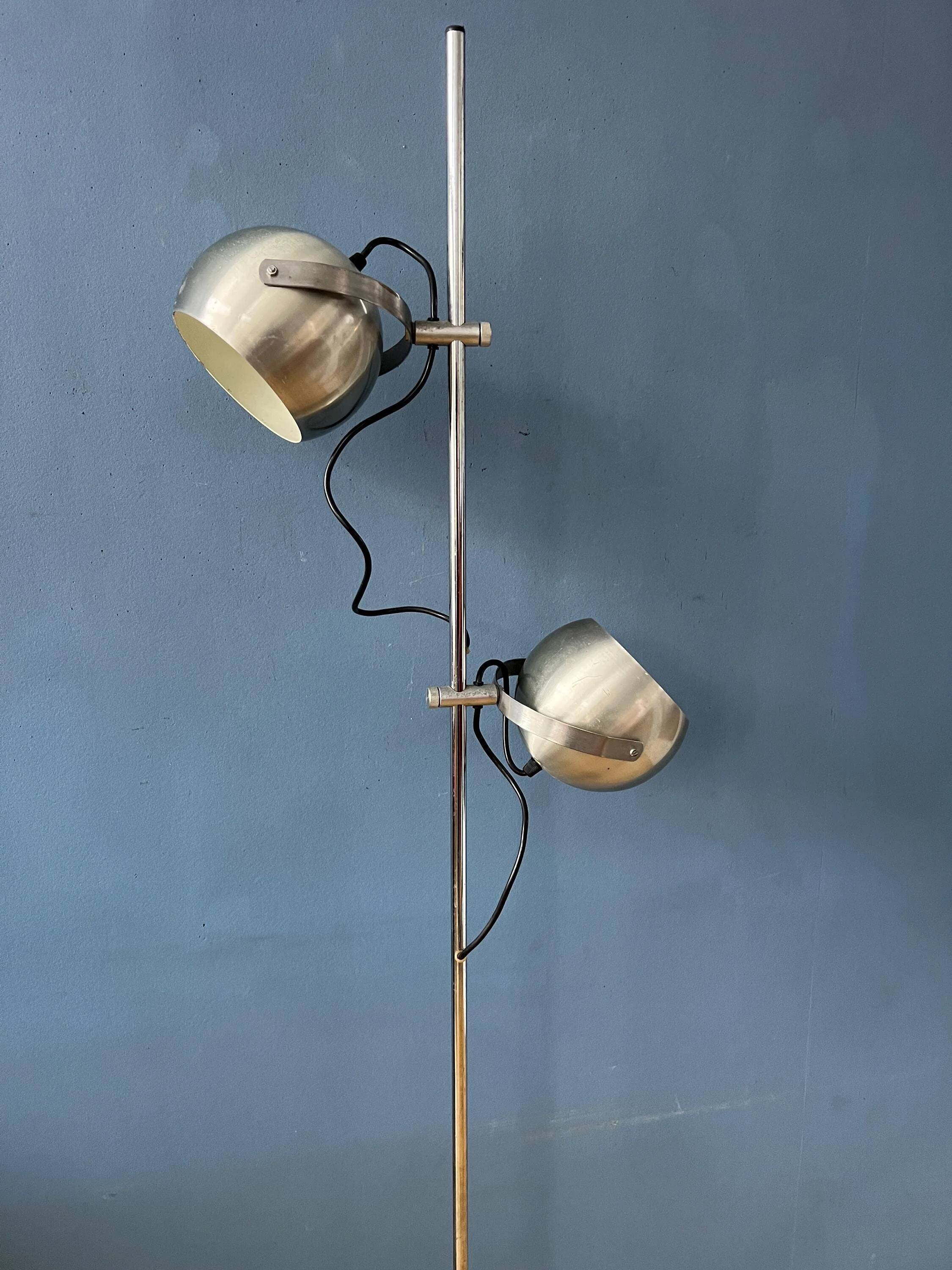 Mid-century vintage floor lamp Herda "Eyeball" in silver