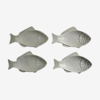 Ensemble de 4 plats de service en forme de poisson blanc vintage Français par L. Drake. 2723