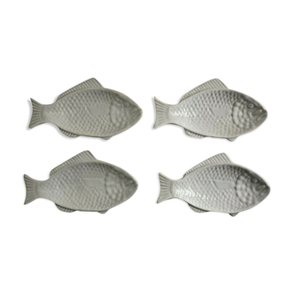Set of 4 French Vintage White Fish Shaped Serving Dishes By L. Drake. 2723