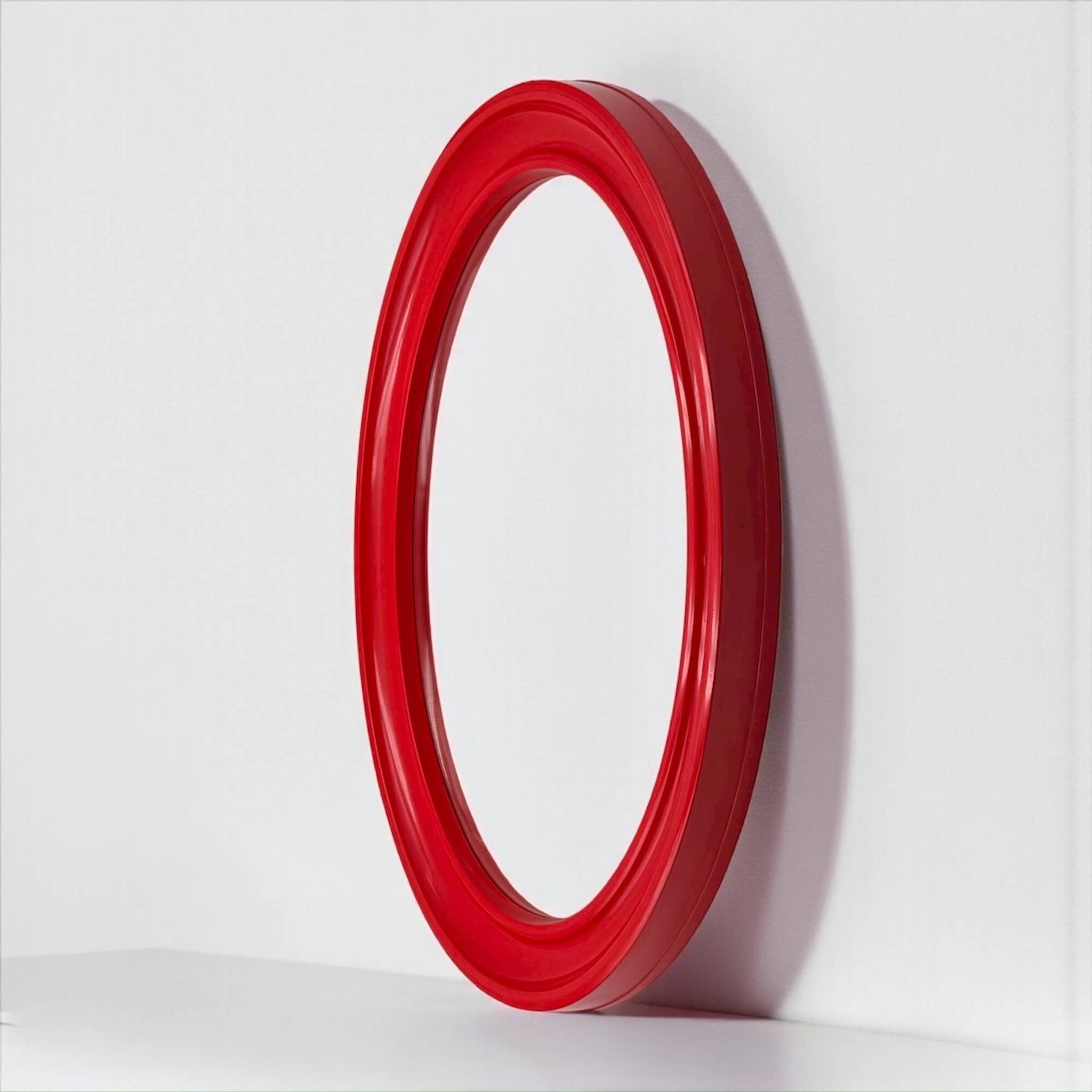 Red Bakelite Oval Mirror by Carrara & Matta, Italy 1970s