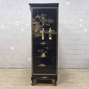 Vintage Chinese black lacquer cabinet soapstone, mother-of-pearl bohemia