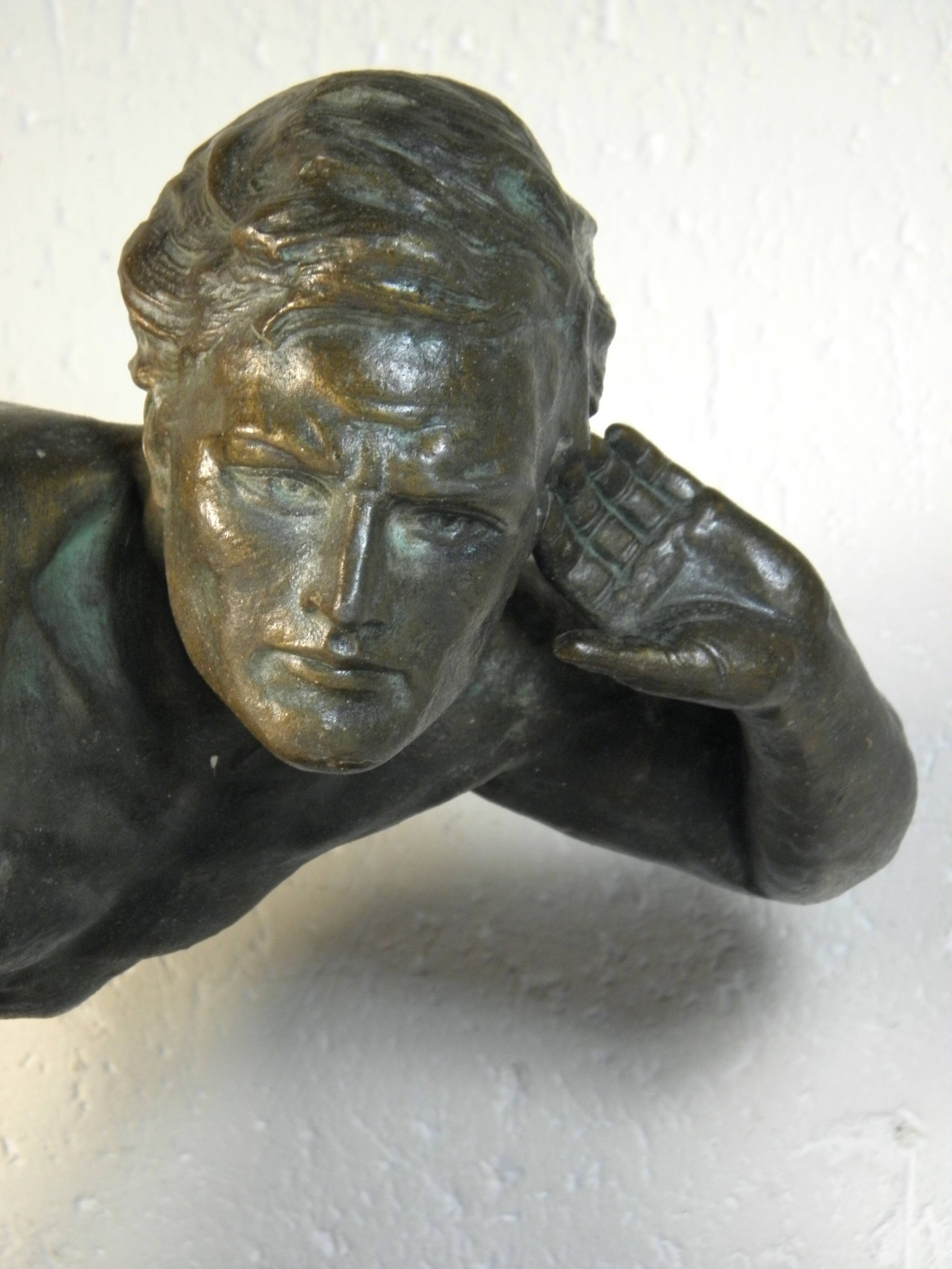 Art Deco spelter sculpture on marble base J. De Roncourt