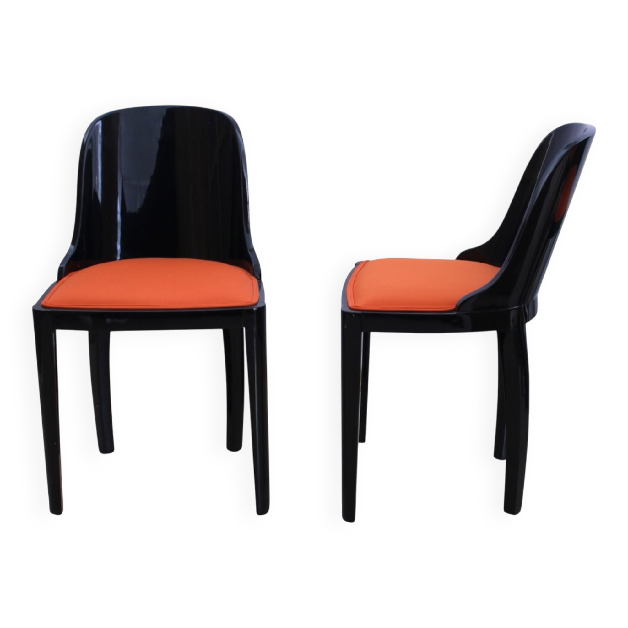 Art Deco Chair in Ebonized Wood, Orange Fabric, France, 1930