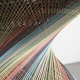 Polychrome wicker pedestal table, circa 1970