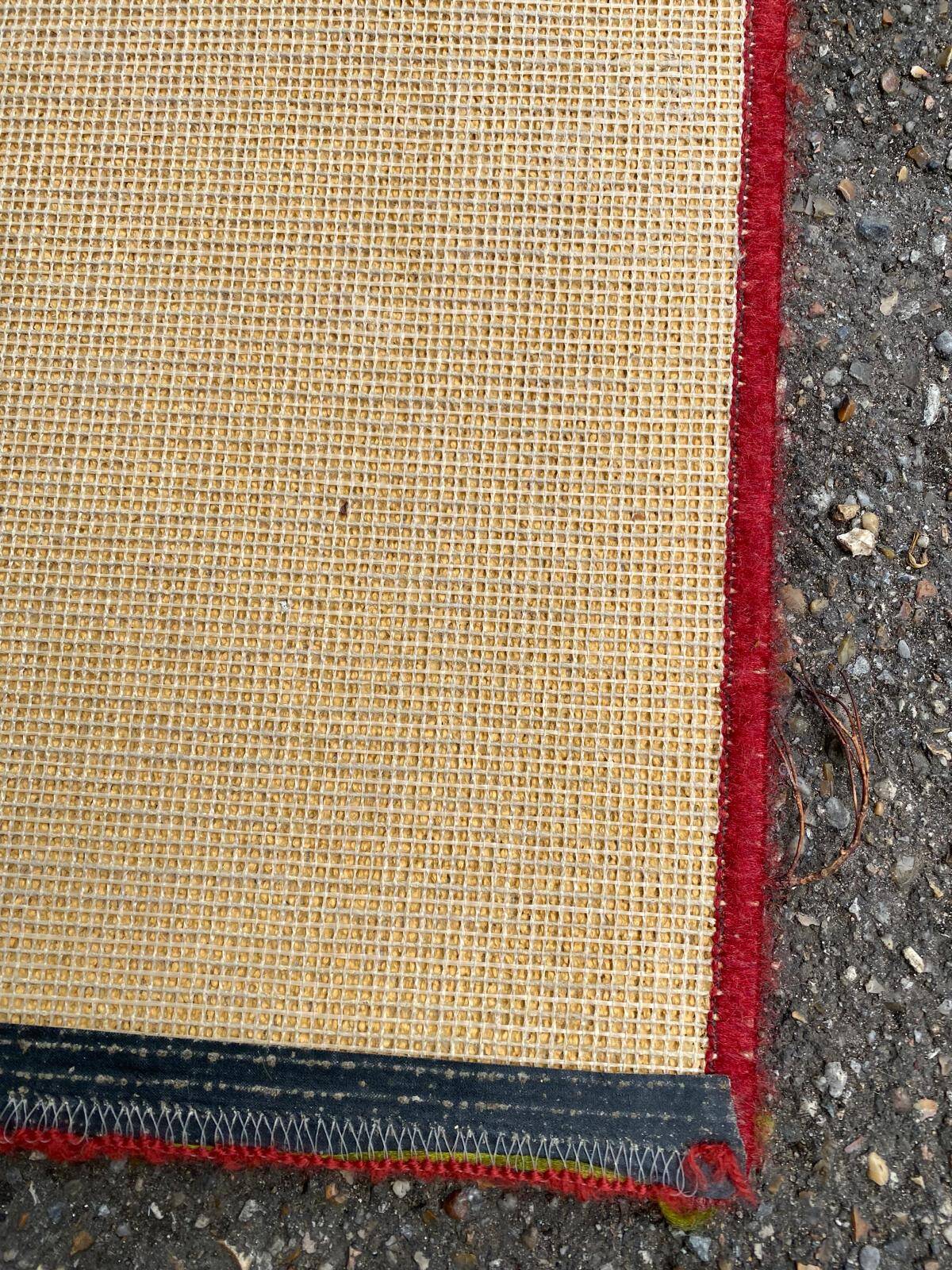 Long Persian rug in burgundy red wool with flowers, handmade 205x70