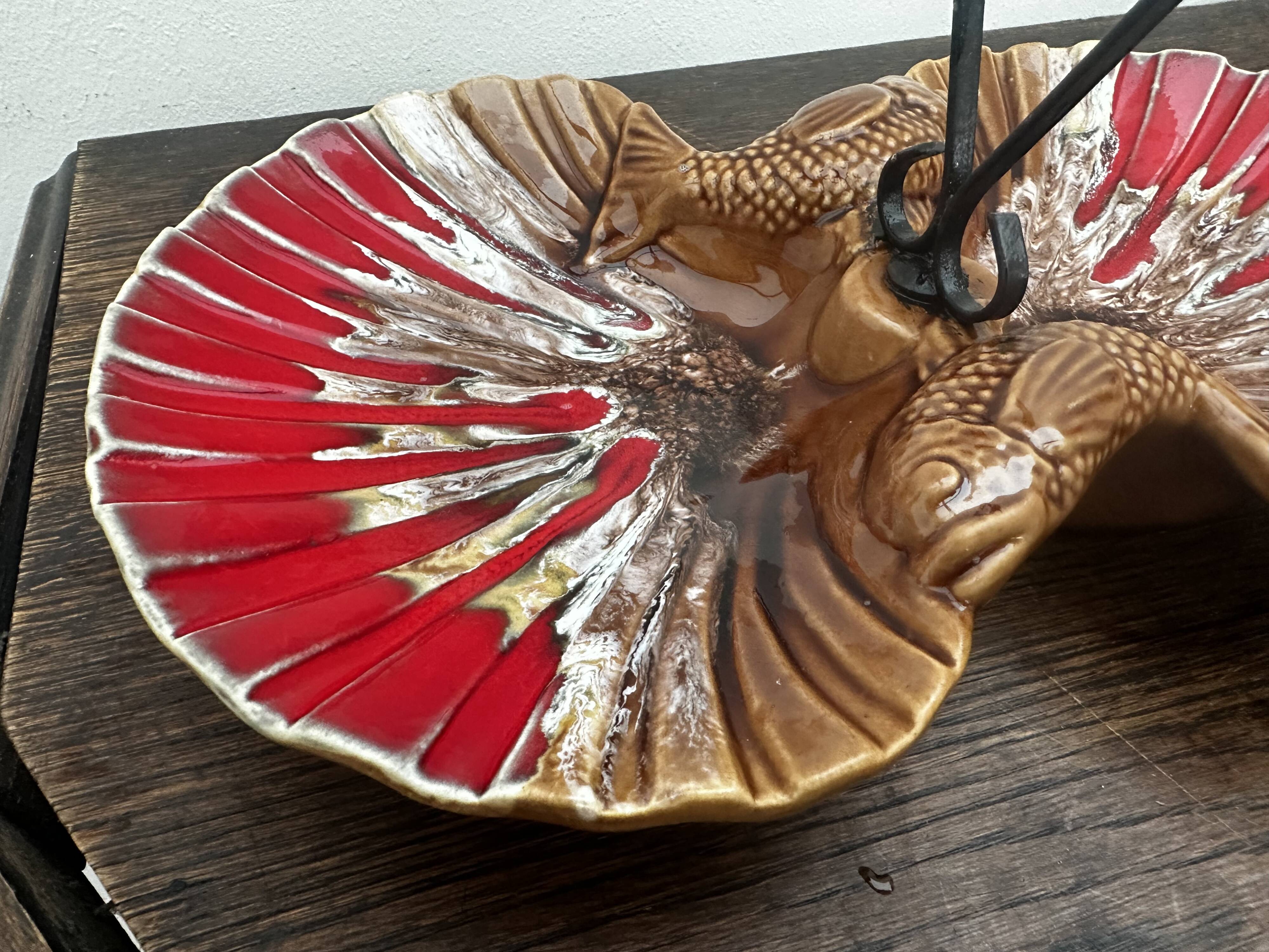 Ceramic hors d'oeuvre server Vallauris shell slipware fish