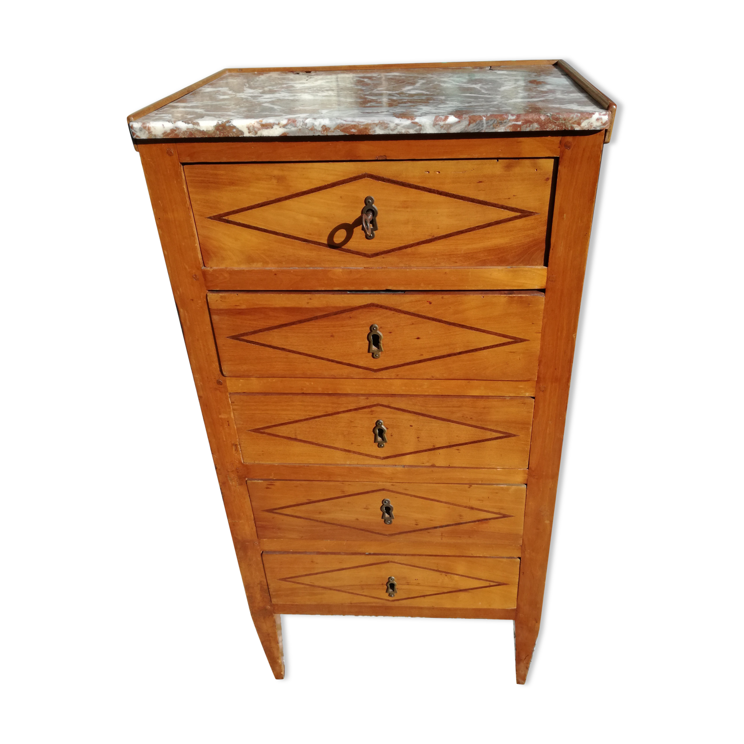 Louis XVI style ragpicker in marquetry and marble