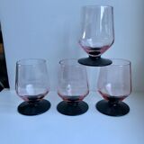 Set of 4 glasses with pink feet and black feet Art Deco 30s