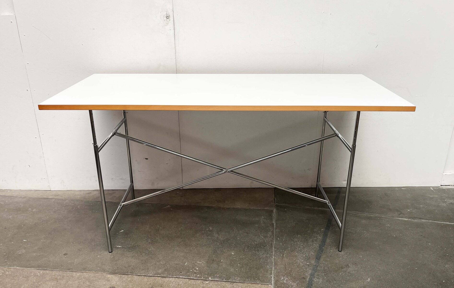 Minimalist chrome table for office or dining room by Egon Eiermann for Wieland.