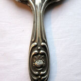 Art Nouveau hand-facing, mirror in repulsed silver frame, rose decoration 14x27cm