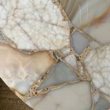Coffee table in wood, marble and onyx.