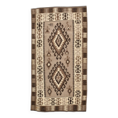 Tapis vintage antique fait main marron crème 3x6, 103x192 cm